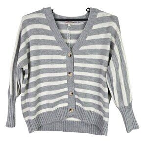 Womens Andree Gray & White Striped Button Front Cardigan Acrylic Knit 1X